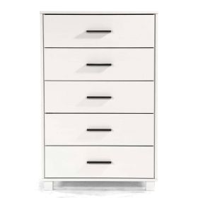Modern Farmhouse Solid Wood 5 Drawer Bedroom Chest in Wooden Finish (Color: White)