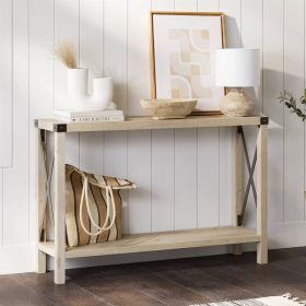 Industrial Farmhouse Entryway Table / Sofa Table Oak Wood Finish (Color: White)
