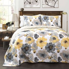 White Yellow Grey Flowers Lightweight Polyester Microfiber Quilt Set (size: King Size)